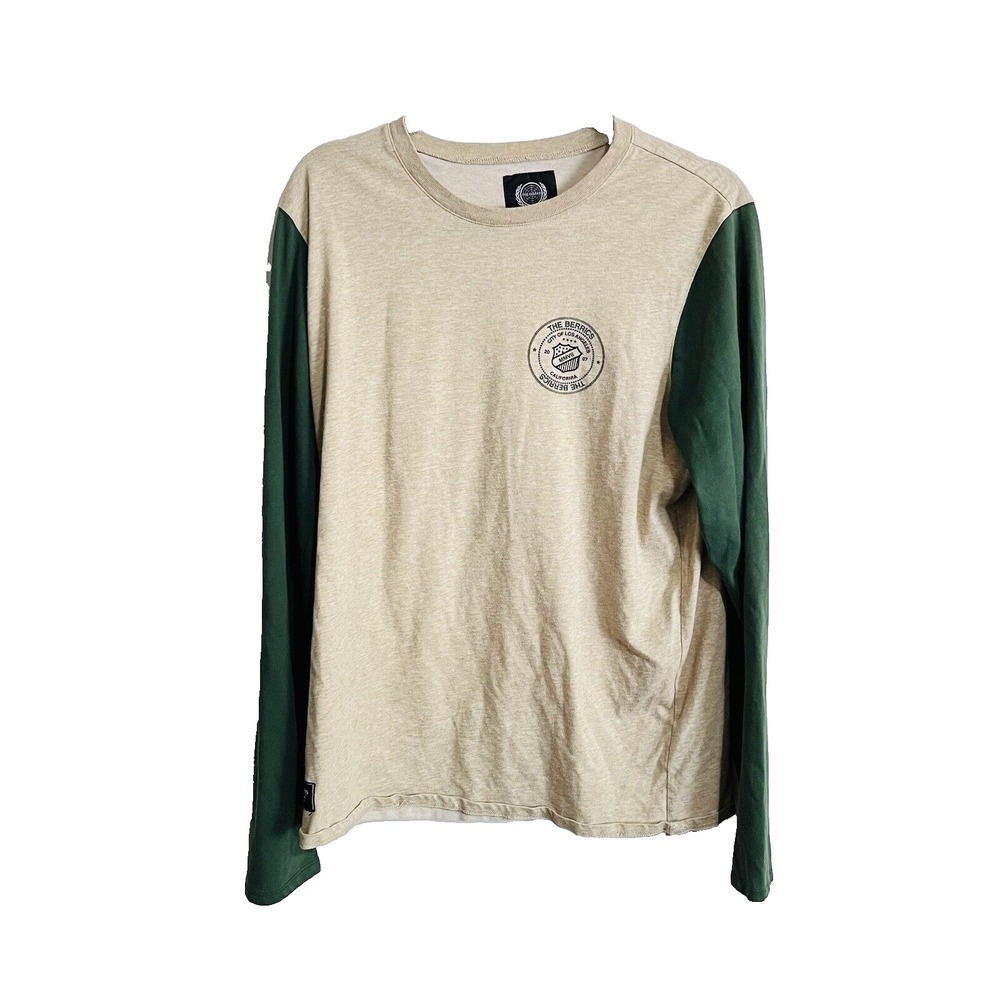 BERRICS LA Est. 2007 Skate Boarding Long Sleeve Shirt Large Tan Green Sleeves